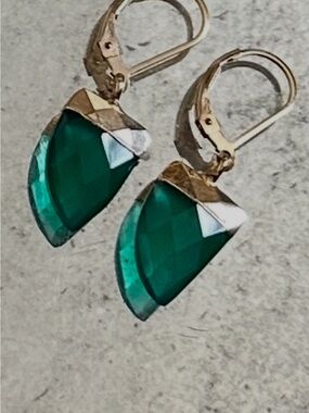 Gold-Accent Emerald Green Drop Earrings